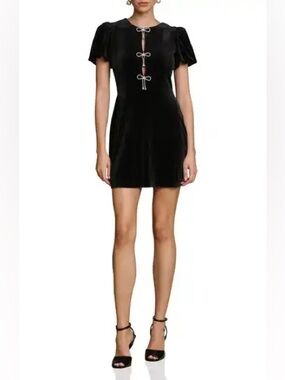 NEE Avec Les Filles Black Velvet Mini Dress with Bow-Tie Closures